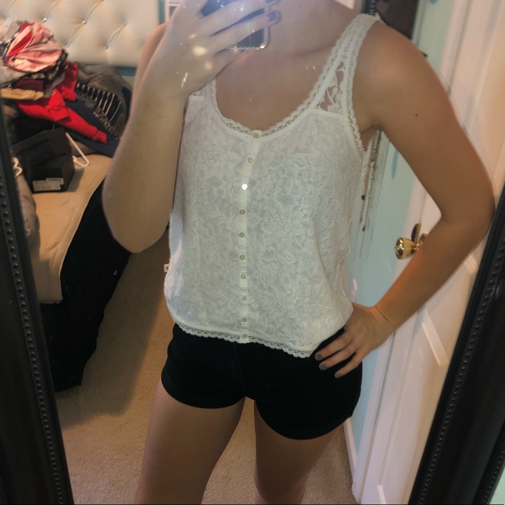 medium hollister white lace tank top